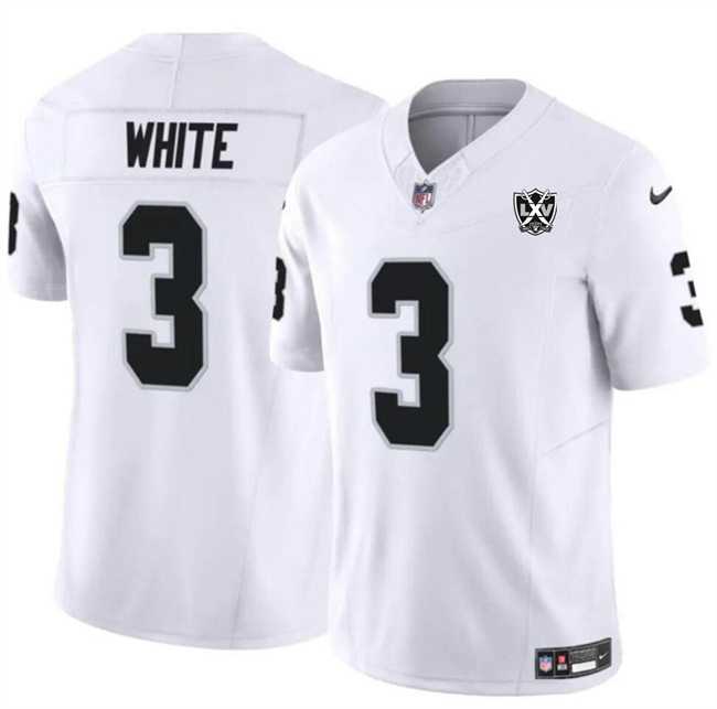 Men & Women & Youth Las Vegas Raiders #3 Zamir White White 2024 F.U.S.E 65th Anniversary Patch Vapor Stitched Jersey->las vegas raiders->NFL Jersey